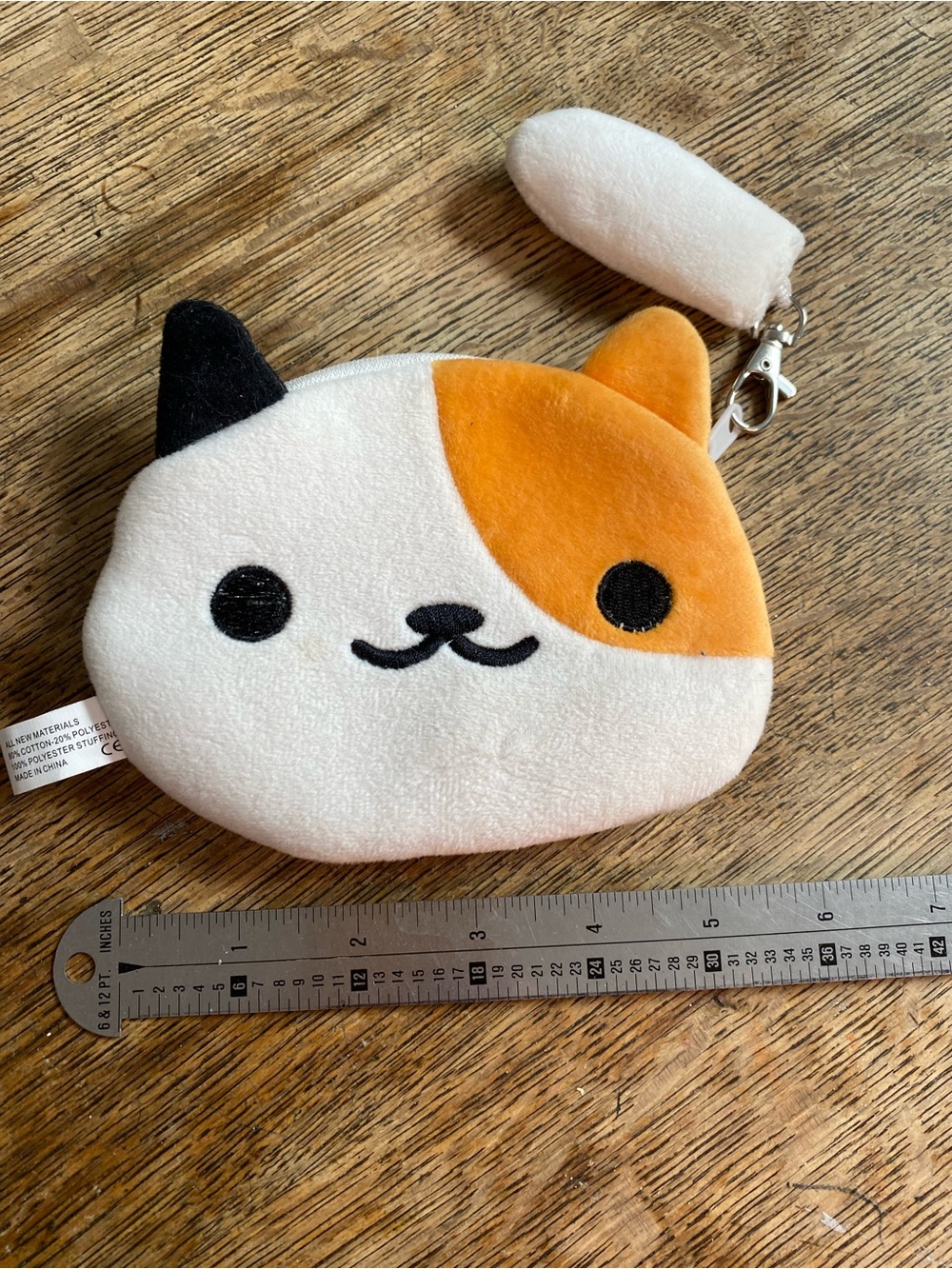 Calico Cat Zip Top Coin Pouch - White, Orange, Black